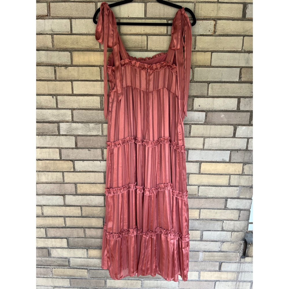 Lulus Rose Pink Metallic Striped Tiered Tie-Strap Midi Maxi Dress Size Medium ZQ - Picture 8 of 11